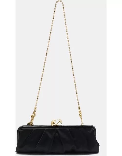Coach Black Satin and Patent Leather Kiss Lock Chain Clutch