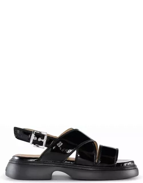 GANNI Cross Strap Sandals in Black Responsible