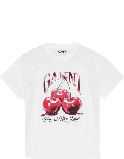 GANNI Jersey Cherry Relaxed T-Shirt - Bright White