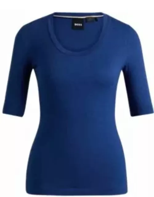 Scoop-neck top in wool and cotton- Light Blue Women's Casual Top