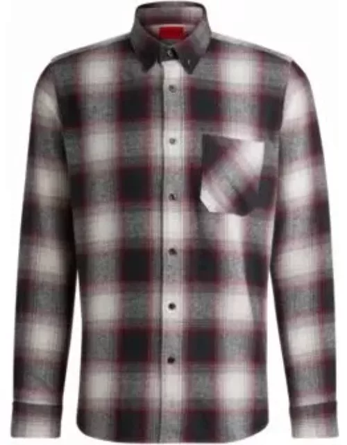 Relaxed-fit shirt in brushed checked cotton- Dark pink Men's Casual Shirt