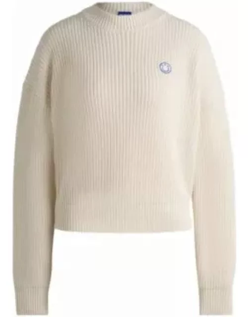 Relaxed-fit sweater with smiley-face logo- White Women's Sweater