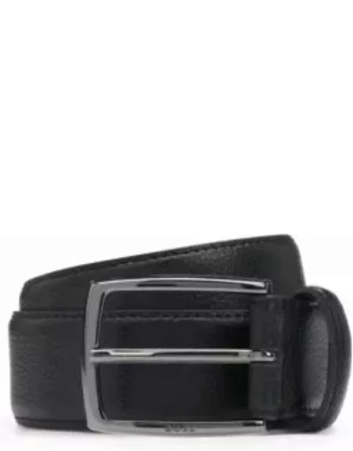 Italian-made grained-leather belt with logo buckle- Black Men's Business Belt