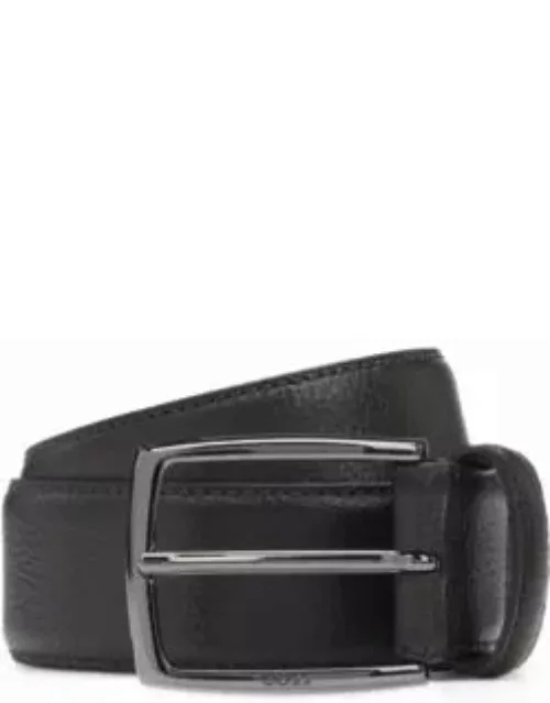 Italian-made grained-leather belt with logo buckle- Dark Brown Men's Business Belt