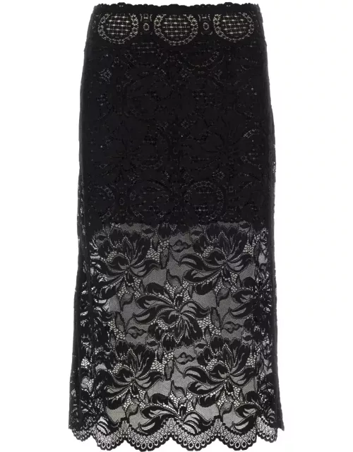 Paco Rabanne Black Stretch Lace Skirt