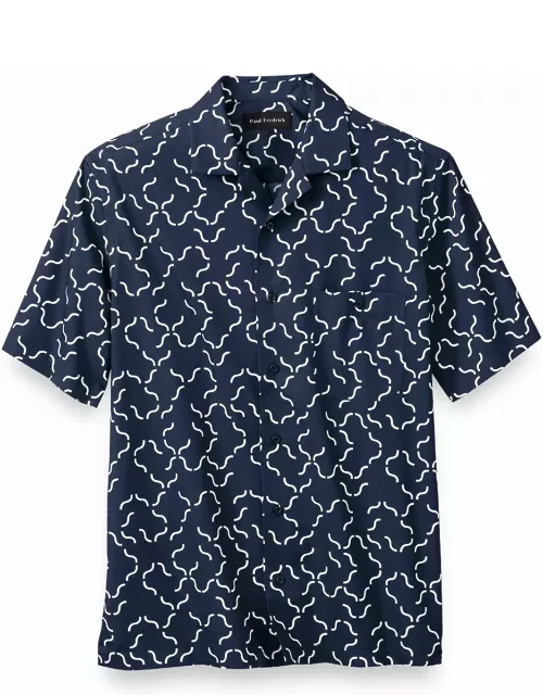 Cotton Deco Print Casual Shirt - Navy