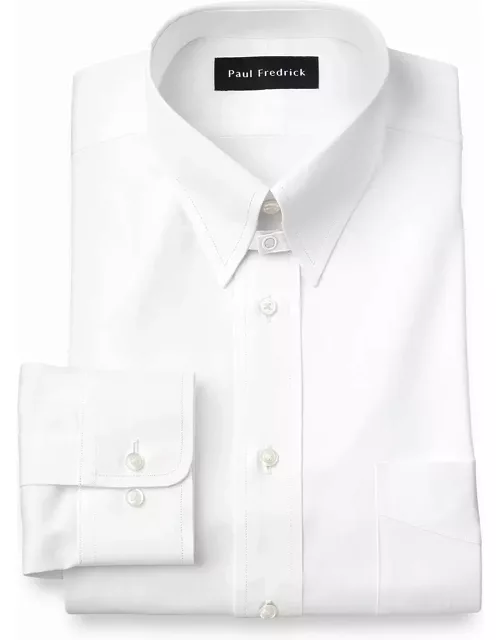 Pure Cotton Pinpoint Solid Color Snap Tab Collar Dress Shirt - White