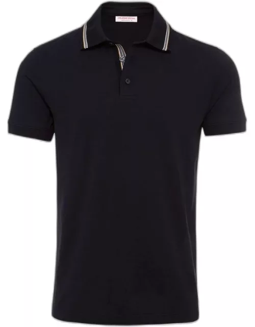 Dominic Tipping - Night Iris Stripe Tipping Collar Classic Fit Polo Shirt