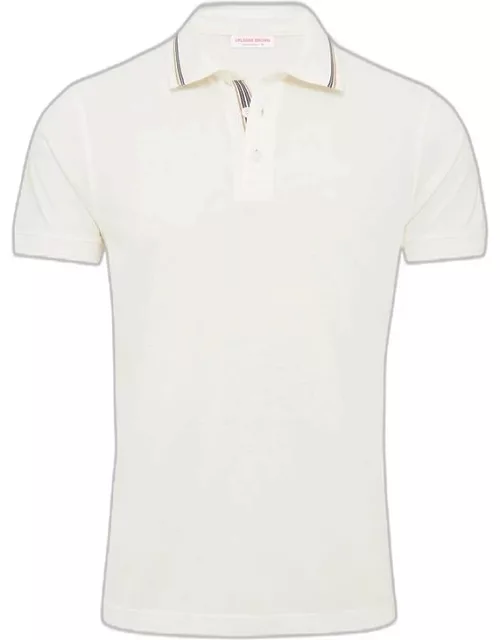 Dominic Tipping - White Sand Stripe Tipping Collar Classic Fit Polo Shirt