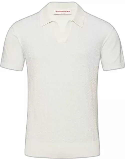 Horton Pique - White Sand Tailored Fit Silk-Cotton Polo Shirt
