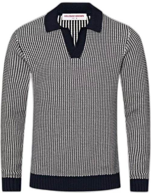 Horton - Night Iris/White Sand Tailored Fit Long-Sleeve Dual-Tone Knit Polo Shirt