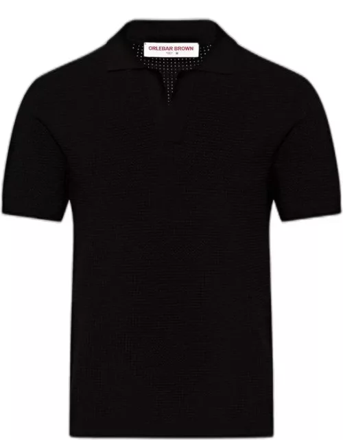 Roddy - Black Classic Fit Waffle Mesh Stitch Polo Shirt