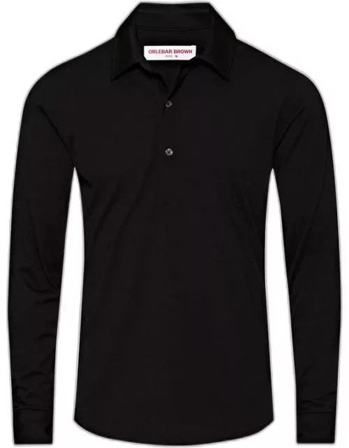 Sebastian Merino - Black Tailored Fit Long-Sleeve Merino Polo Shirt
