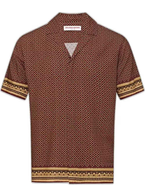 Maitan - Copper Red Geo Floral Print Relaxed Fit Capri Collar Shirt