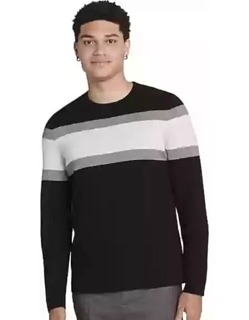 Awearness Kenneth Cole Men's Slim Fit Chest Stripe Crewneck Sweater Black