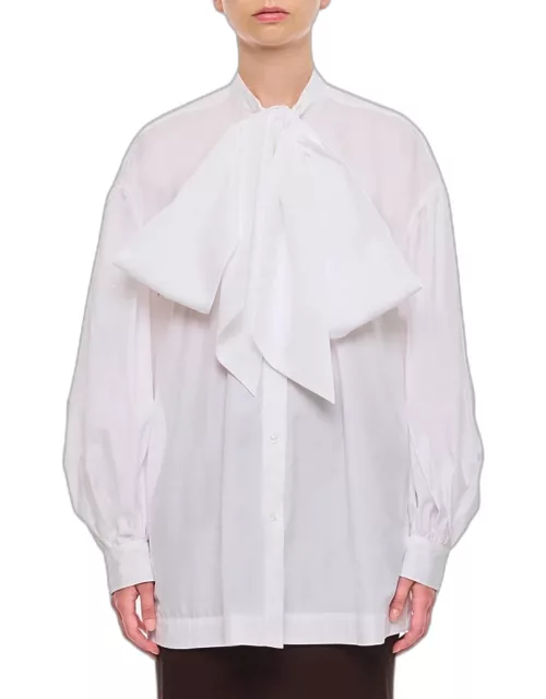 Simone Rocha Puff Sleeve Shirt W/ Front Neck Bow White