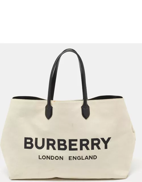 Burberry Off White Canvas Lewes Tote