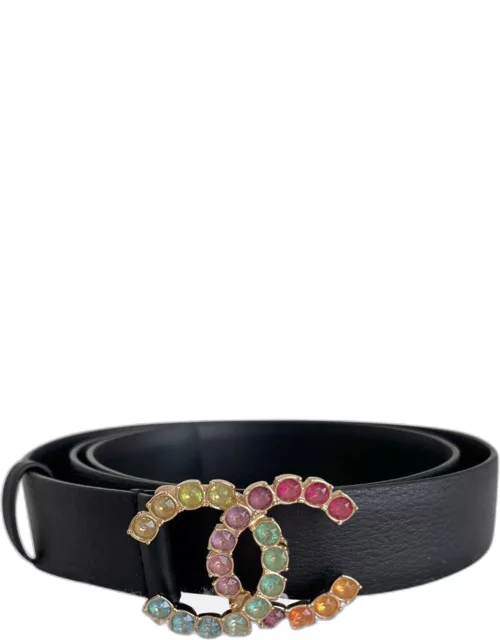 Chanel Black Leather Rainbow CC Buckle Belt