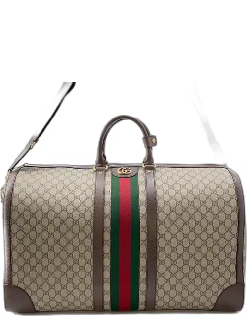 Gucci Beige GG Supreme Canvas Leather Duffle Bag