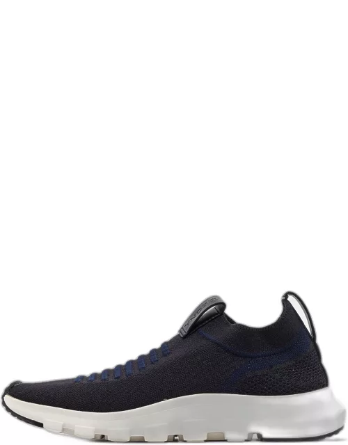 Ermenegildo Zegna Navy Blue/Black Knit Fabric Slip On Sneaker