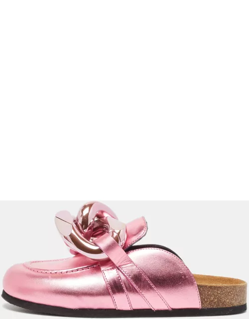 J.W. Anderson Pink Leather Chain-Link Accents Mule