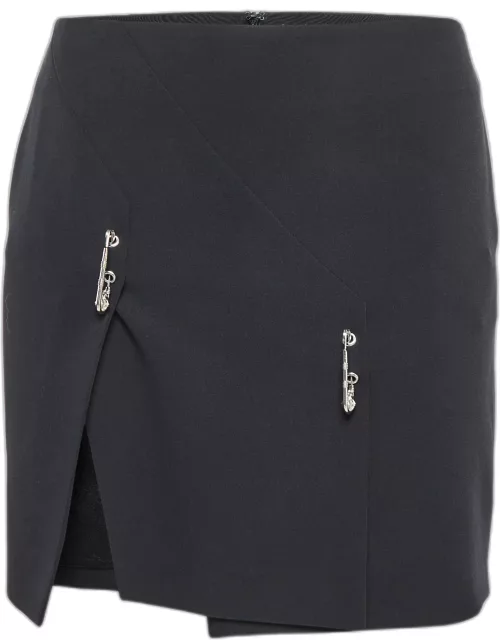 Versus Versace Black Crepe Logo Safety Pin Mini Skirt