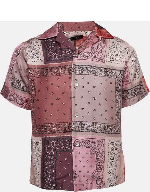 Amiri Pink Bandana Reconstructed Silk Short Sleeve Shirt