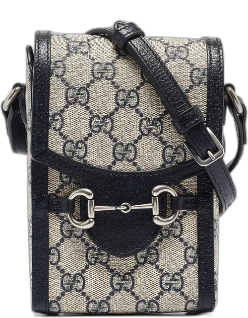 Gucci Beige/Navy Blue GG Supreme Canvas and Leather Mini Horsebit 1955 Crossbody Bag