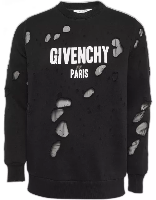 Givenchy Black Logo Print Cotton Distressed Sweatshirt