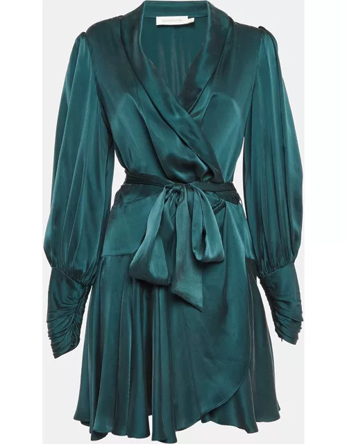 Zimmermann Green Silk Wrap-Around Mini Dress