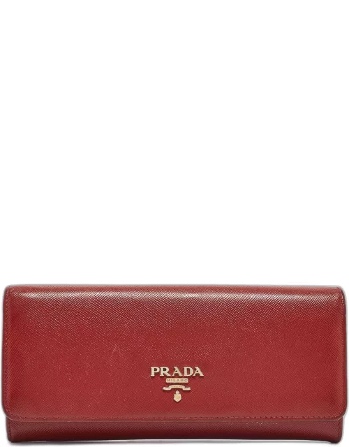 Prada Red Saffiano Metal Leather Logo Flap Continental Wallet