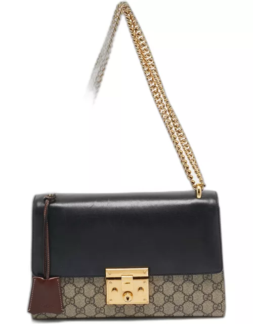 Gucci Beige/Black GG Supreme Canvas and Leather Medium Padlock Shoulder Bag