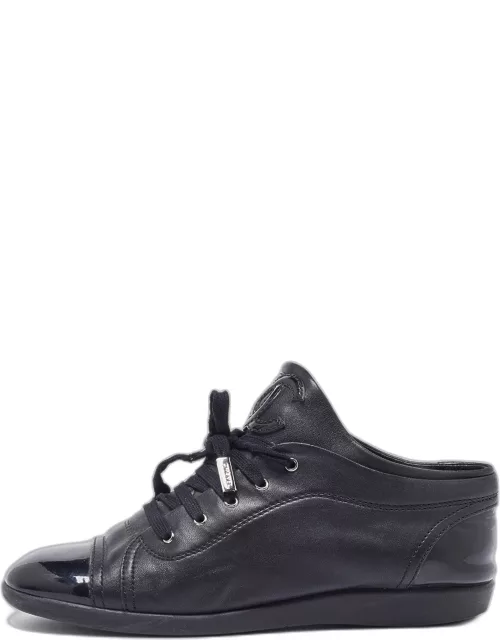 Chanel Black Patent and Leather CC Lace Up Sneaker