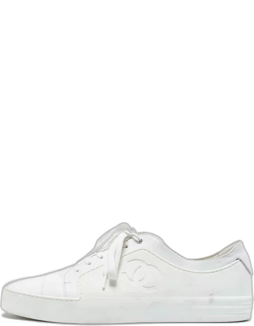 Chanel White Rubber and Leather CC Trainer Low Top Sneaker