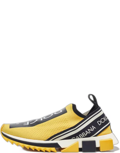 Dolce & Gabbana Yellow/Black Stretch Fabric Jersey Logotape Print Slip On Sneaker