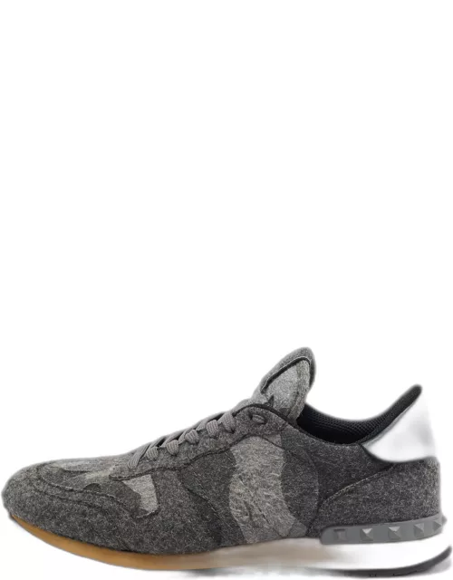 Valentino Grey/Green Fur and Leather Rockrunner Sneaker