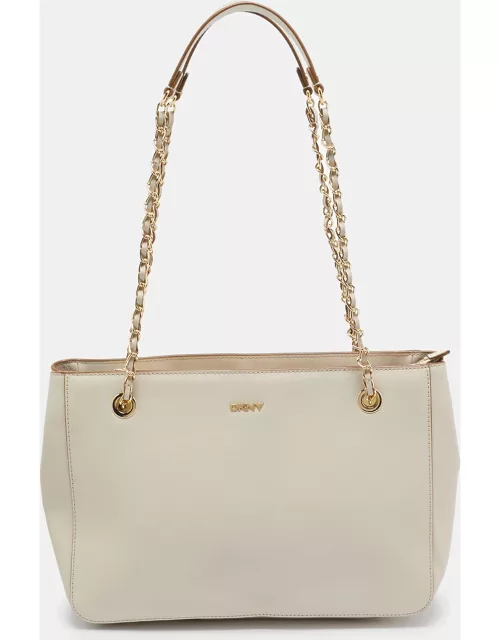DKNY Ivory Leather Top Zip Chain Tote