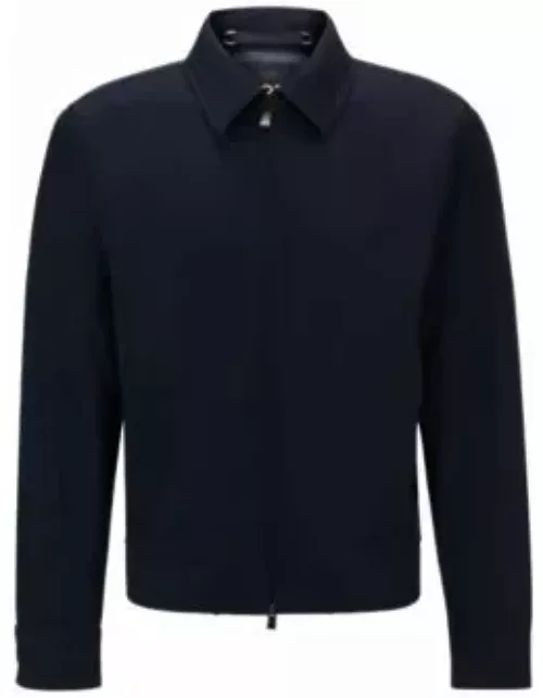 Slim-fit zip-up jacket in stretch wool- Dark Blue Men's Sport Coat