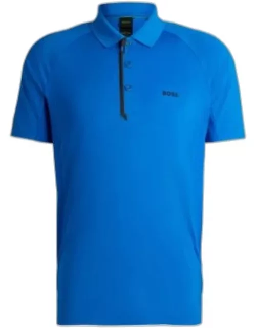 Mixed-material polo shirt with decorative reflective logo- Light Blue Men's Polo Shirt