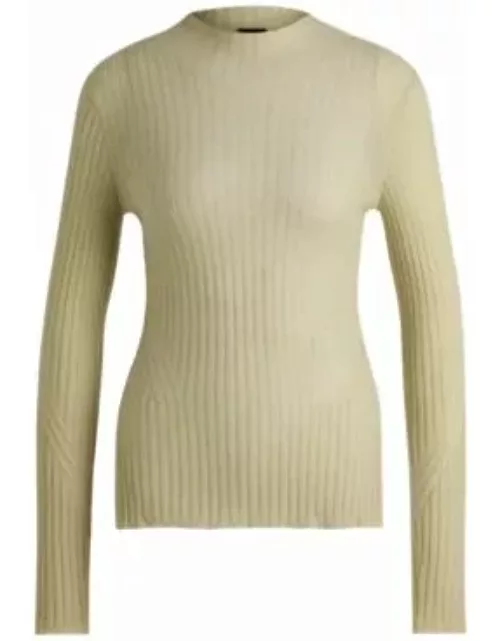 Wool-blend slim-fit sweater with side slits- Khaki Women's Sweater