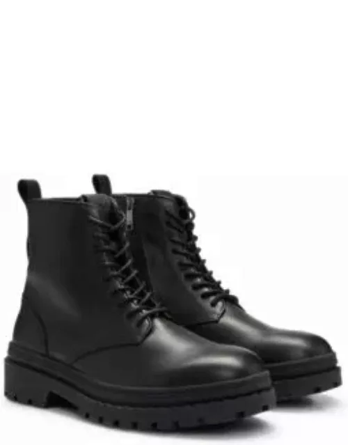 Leather lace-up boots with rubber outsole- Black Men's Boot