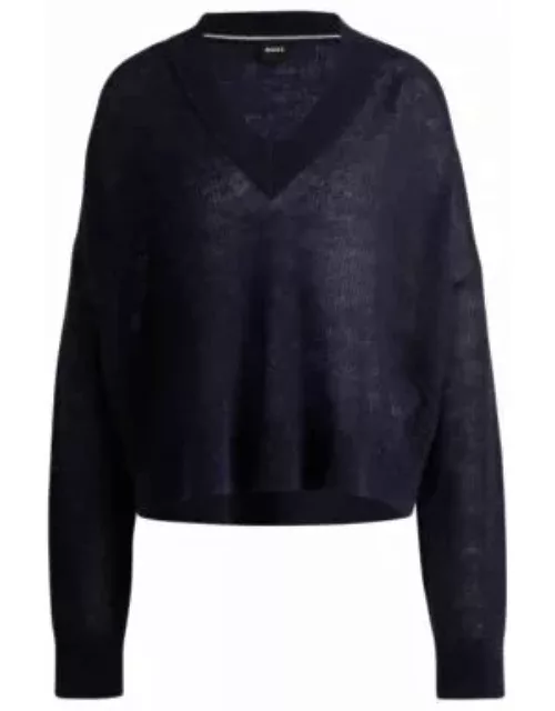 V-neck sweater with melange effect- Dark Blue Women's Sweater