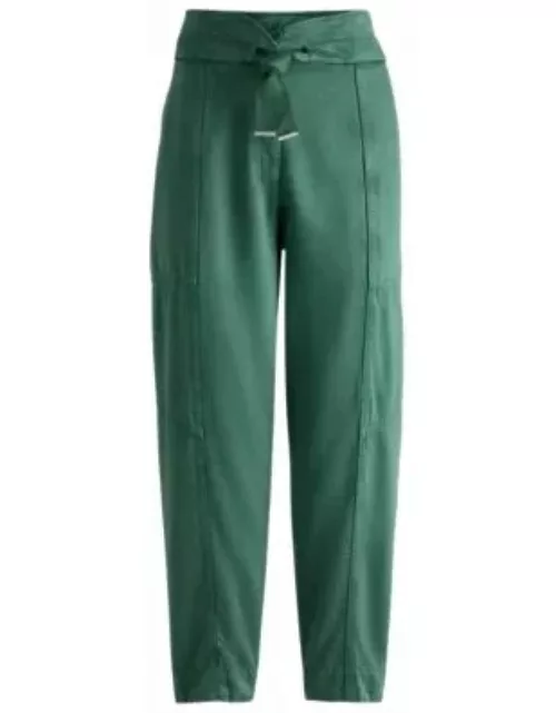 Regular-fit trousers with paperbag waist- Light Green Women's Clothing