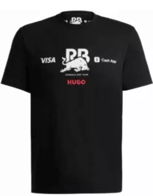 Cotton-jersey fanwear T-shirt with special branding- Black Men's HUGO x RB