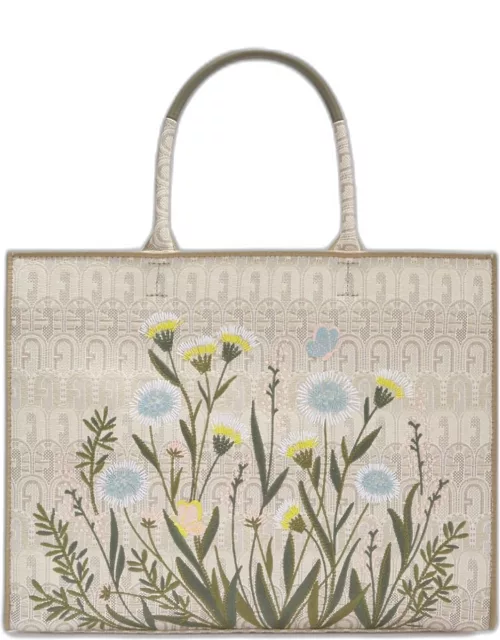 Furla Opportunity L Tote In Embossed Jacquard With Floral Detail