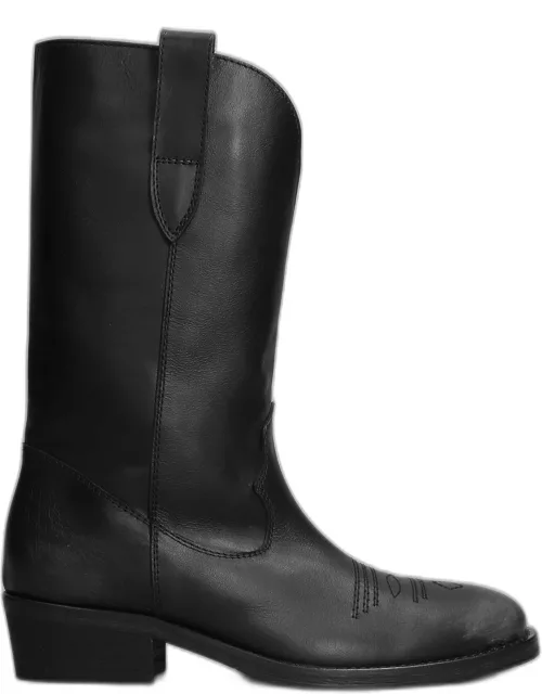 Via Roma 15 Texan Boots In Black Leather
