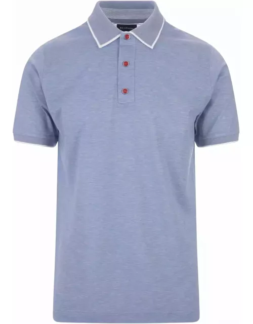 Kiton Light Blue Polo Shirt With Contrasting Detail