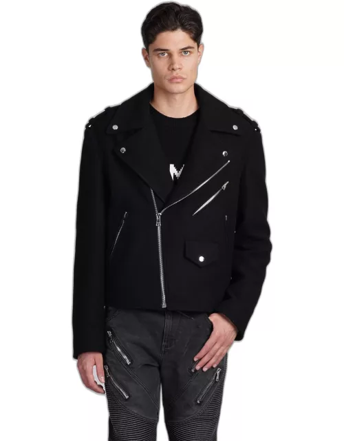 Balmain Biker Jacket In Black Woo