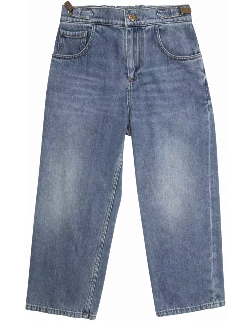 Brunello Cucinelli Straight Trousers In Soft Denim With Jewellery