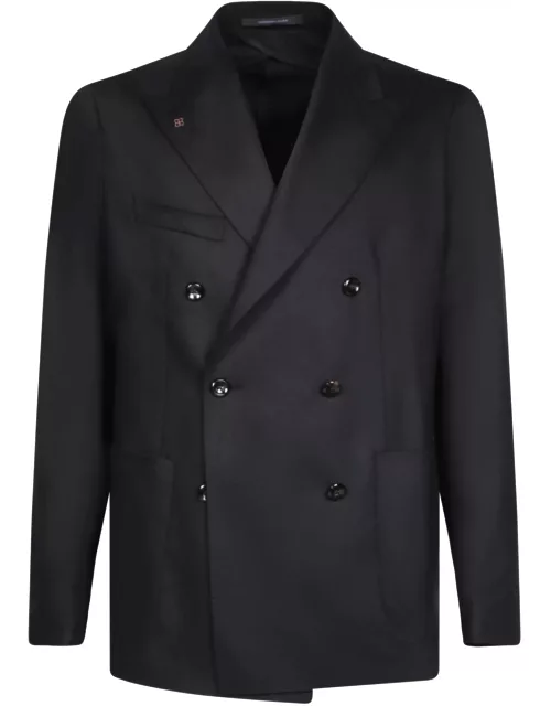 Tagliatore Double Breasted Wool And Silk Black Jacket